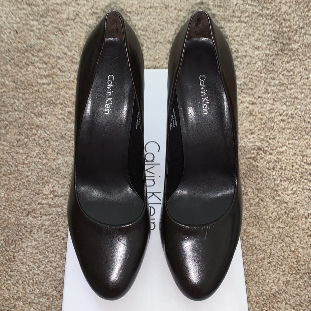 Calvin Klein Dark Brown Vida Heels Women’s 9.5 M Neutral Classic Basic Career